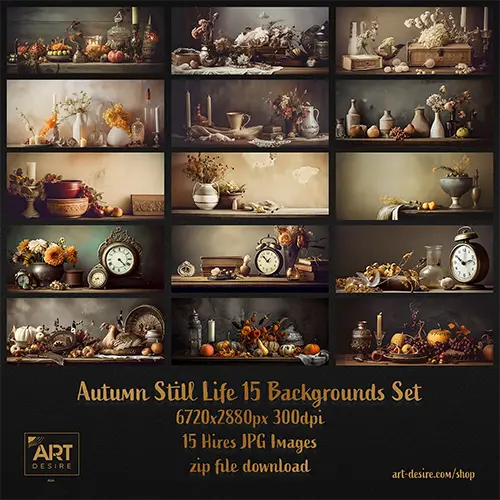 Autumn still life background set