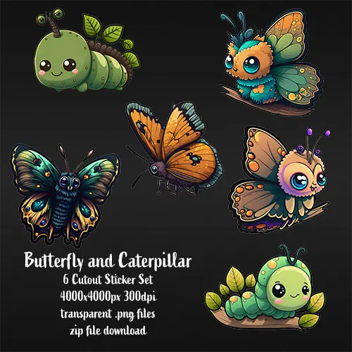 cute butterfly and caterpillar cutout sticker set