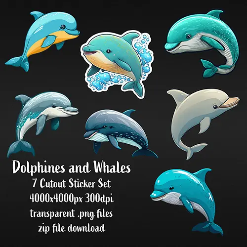 Dolphines and Whales 7 piece cutout sticker set